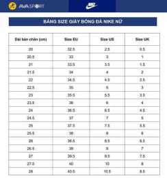 ảnh chụp màn hình bảng size giày bóng đá nike