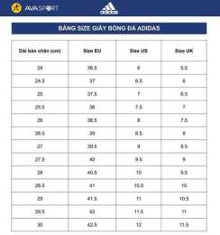 ảnh chụp màn hình bảng size giày đá bóng adidas