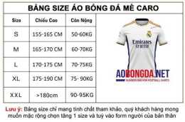ảnh chụp màn hình size áo đá bóng nam