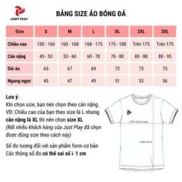 bảng size quần áo đá bóng nam