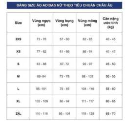 bảng size quần áo đá bóng