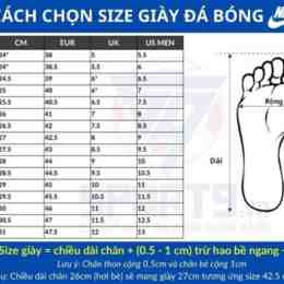 size giày bóng đá nike